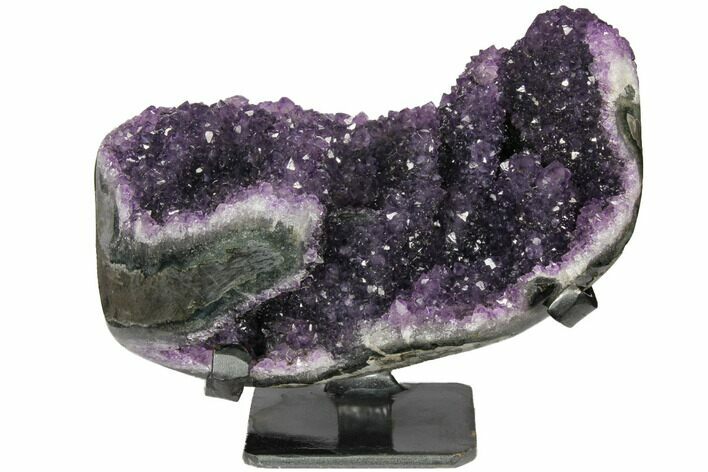 Wide Amethyst Geode Section With Metal Stand - Uruguay #121862